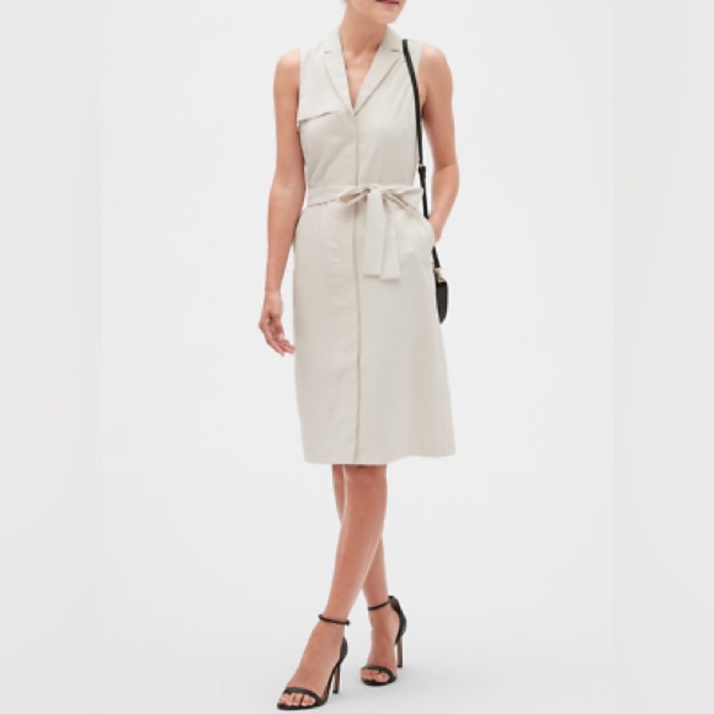 Banana Republic Petite Sleeveless Trench Dress Cream Belted 0P